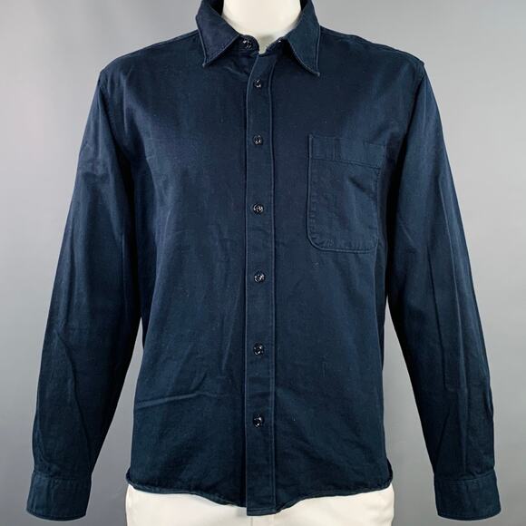 MERZ B. SCHWANEN Size XL Navy Twill Cotton One Pocket Long Sleeve Shirt - Picture 1 of 6